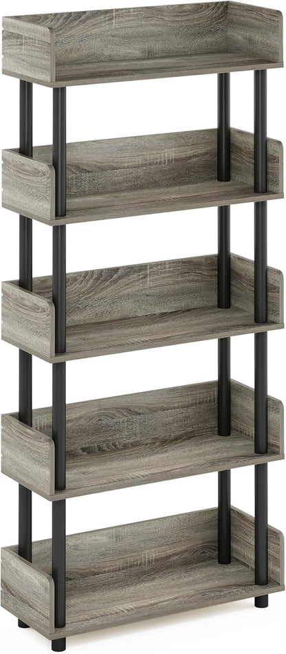 Furinno Turn-N-Tube 5-Tier Toolless Display Rack, French Oak/Black