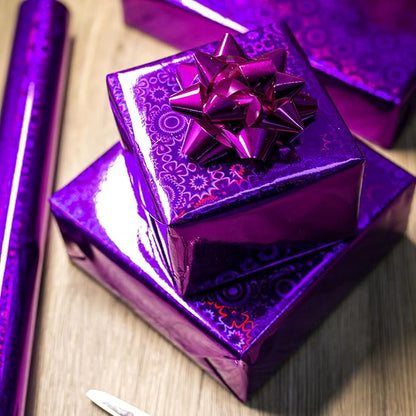 Burymento Purple Wrapping Paper Roll, Metallic Holographic Bohemia Gift Wrap for Birthday, Valentines, Mothers day, Graduation, Wedding, Fathers day, Baby Shower, Christmas (17 IN x 32.8 FT)
