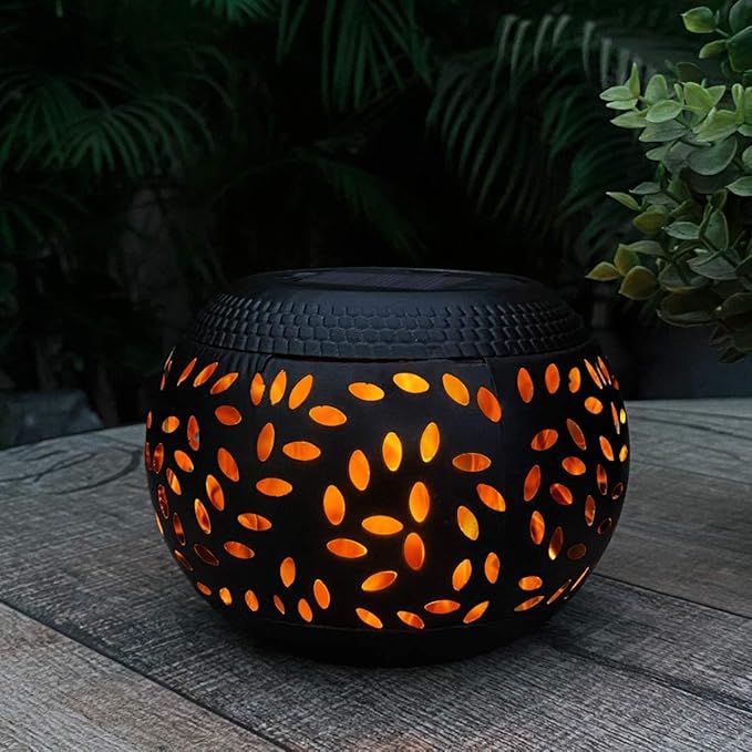 Solar Table Lights Outdoor Waterproof - Dancing Flickering Flame Lamp Black Metal Tabletop Light Solar Powered Decorative Lighting Lantern for Desk Bedroom Patio Garden Pathway Yard 1 Pack