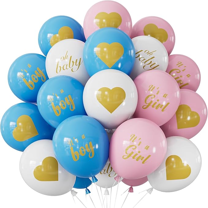 Gender Reveal Balloons - Pink and Blue Balloons 12 Inch Boy or Girl Balloon Pastel Pink Blue White Latex Balloon for Boy or Girl Gender Reveal Baby Shower Party Decorations Supplies (18Pcs)