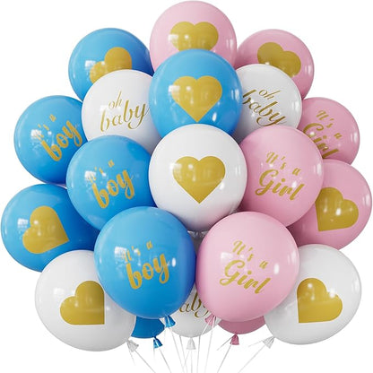 Gender Reveal Balloons - Pink and Blue Balloons 12 Inch Boy or Girl Balloon Pastel Pink Blue White Latex Balloon for Boy or Girl Gender Reveal Baby Shower Party Decorations Supplies (18Pcs)