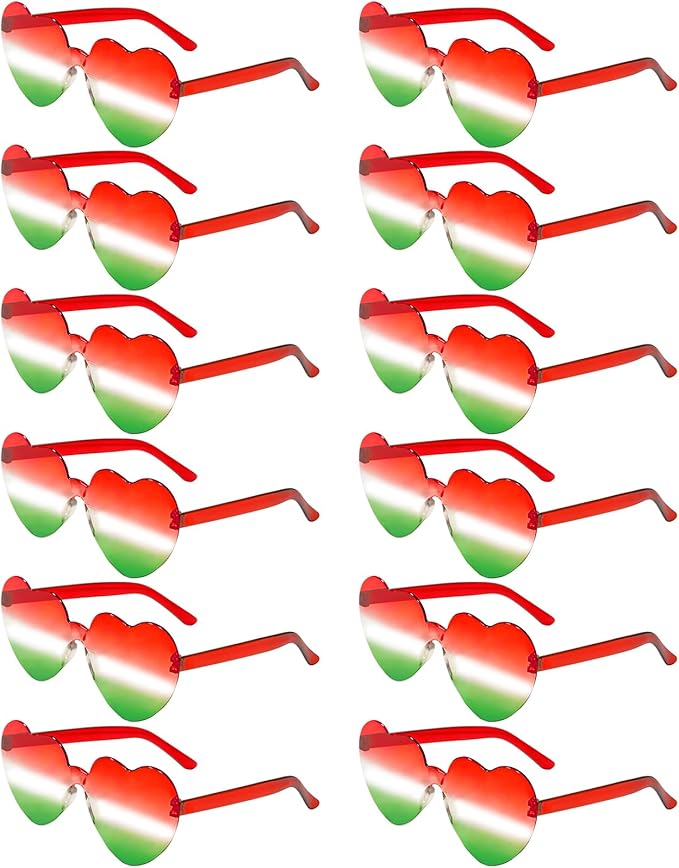 12 Pairs Heart Shaped Sunglasses Candy Color Rimless Fun Heart Glasses for Women Party Favors