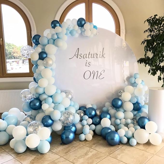 Biapian Blue White Balloons Set, 60PCS Blue Silver Birthday Balloons, 12Inch Blue and White Latex Balloon Metallic Silver Blue Helium Balloon for Boys Birthday Baby Shower Wedding Party Decoration