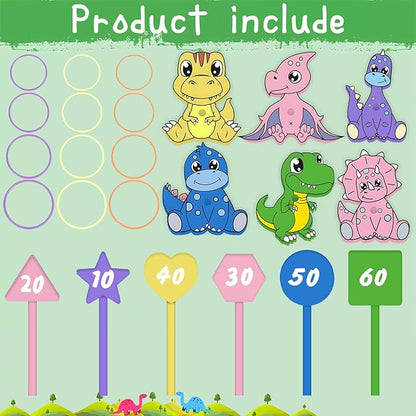 Dinosaur Ring Toss Game Set - Fun 6 Targets Stands & 12 Rings Combo, Perfect Indoor Outdoor Party Activity for Family & Friends, Ideal Birthday Present for You Frends!