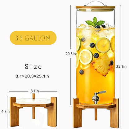 Beverage Dispenser,3.5 Gallon Glass Drink Dispenser with Stand,Stainless Steels Drink Dispenser Spigot,Drink Dispensers for Parties,Beverage Dispenser with Stand for Bars,Restaurants