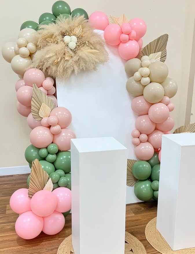 Baby in Bloom Balloon Arch Garland Kit - Pink and Green Balloon Arch Kit, Pink Sage Green Sand White Balloons with Bobo Balloons for Birthday Baby Shower Boho Wedding Party Decorations, 142Pcs