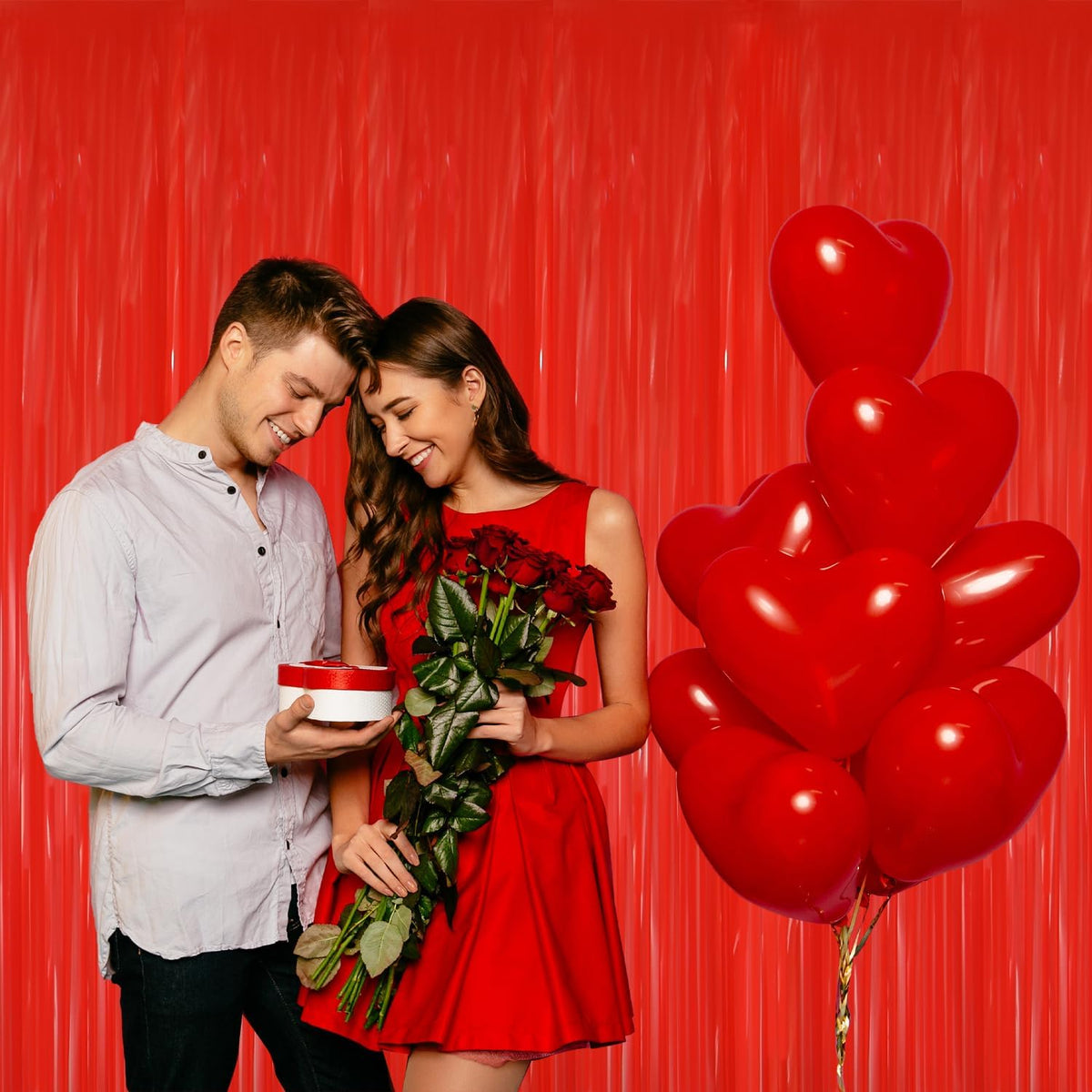 GOER 3.2 ft x 8.2 ft Metallic Tinsel Foil Fringe Curtains Party Photo Backdrop Party Streamers for Birthday,Graduation,New Year Eve Decorations Wedding Decor(5 Packs,Candy Red)