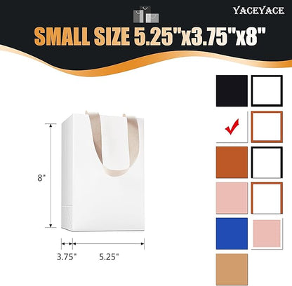 White Gift Bags with Handles, 10Pcs 5.25"x3.75"x8" Small White Paper Gift Bags with Ribbon Handles, Small Kraft Paper Shopping Bag, Party