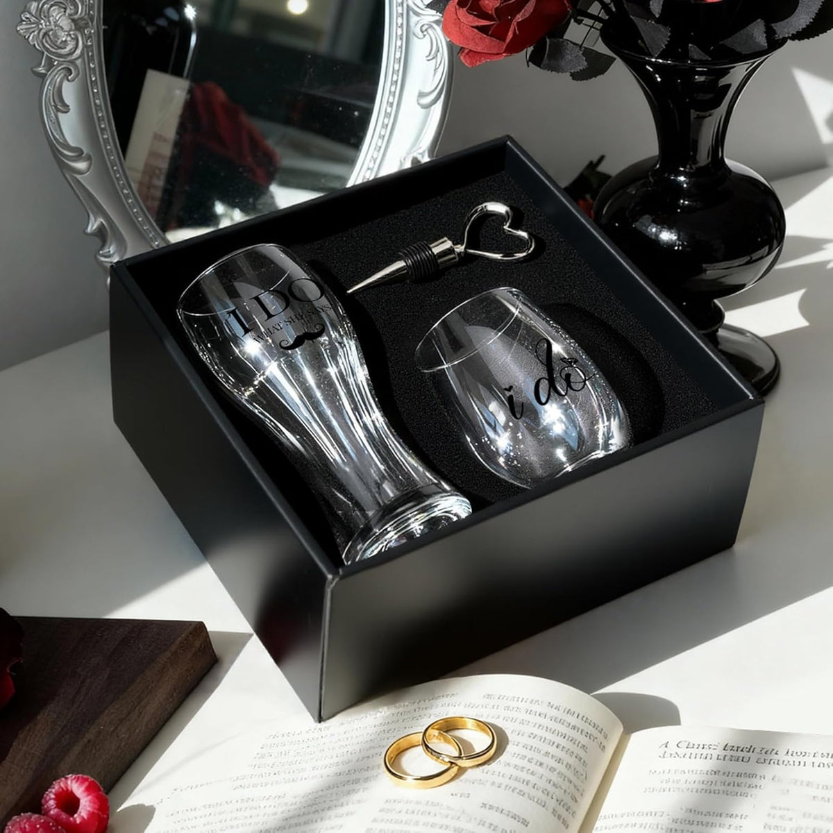 AW BRIDAL Engagement Gifts for Couples 2025, Mr Mrs Wine Glasses and Beer Mug Set, Newlywed Gift for the Couple, Bride and Groom Glasses for Wedding Bridal Shower, Bride to Be Gifts with Wine Stopper