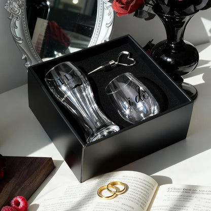 AW BRIDAL Engagement Gifts for Couples 2025, Mr Mrs Wine Glasses and Beer Mug Set, Newlywed Gift for the Couple, Bride and Groom Glasses for Wedding Bridal Shower, Bride to Be Gifts with Wine Stopper
