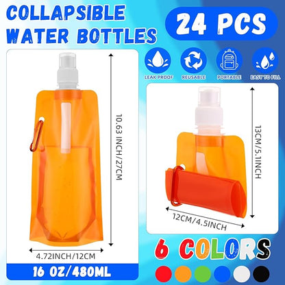 Teenyyou 48 Collapsible Water Bottles Bulk 16 oz with Carabiner Clip Cooling Towels 40'' x 12'' Reusable Leak Proof Water Bottles Mixed Color Ice Towel for Sports Biking Hiking Outdoor (6 Colors)