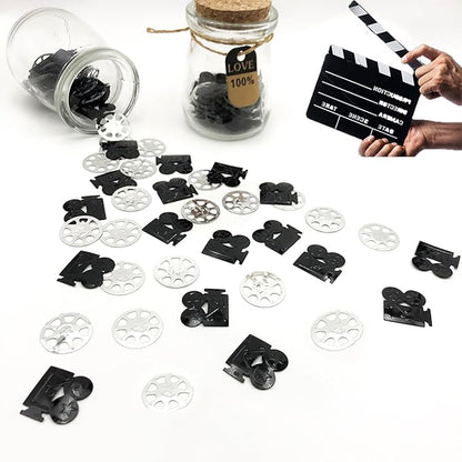 Werich camera Movie Night Party Confetti – 800 PCS Film Reel & Camera Foil Table Scatter Decorations Black and Silver Movie Theme Decor for Hollywood Awards, Cinema Birthday, Oscars Party Supplies