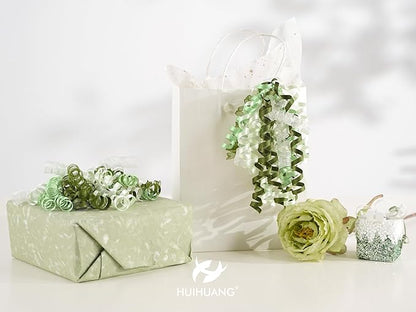HUIHUANG Curly Bows for Gift Wrapping 7 inch Sage Green/Moss/Ivory Gift Bow with Self Adhesive & Twist Tie Ribbon Bows for Presents, Gift Basket, Wedding Decor, Baby Shower- 6 Counts
