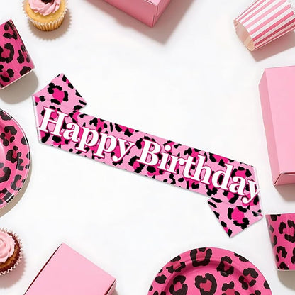 Leopard Cheetah Happy Birthday Sash Girls Pink Leopard Birthday Party Favor Safari Jungle Wild Bday Party Decorations Safari Animal Print Supplies