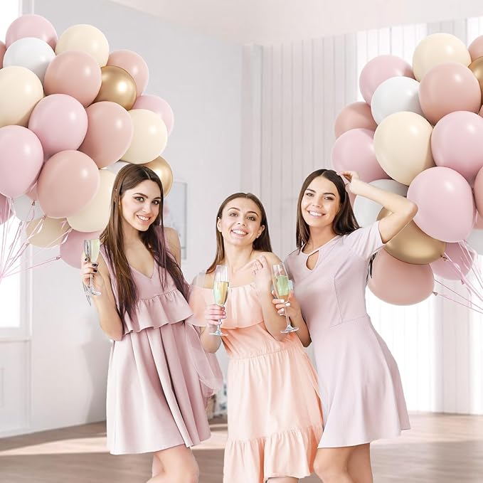 60pcs Dusty Pink Balloons 12inch with Pastel Pink Sand White Metallic Gold Balloons for Bridal Baby Shower Birthday Party Decorations