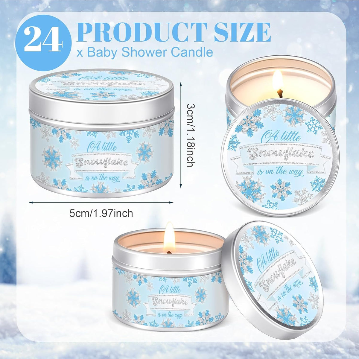 MTLEE 24 Pcs Snowflakes Baby Shower Party Favors Candles Lavender Scented Baby Shower Favors for Guests Rustic Tealights Candles Gender Reveal Return Gifts Girl Boy(1.2 Oz, Blue)