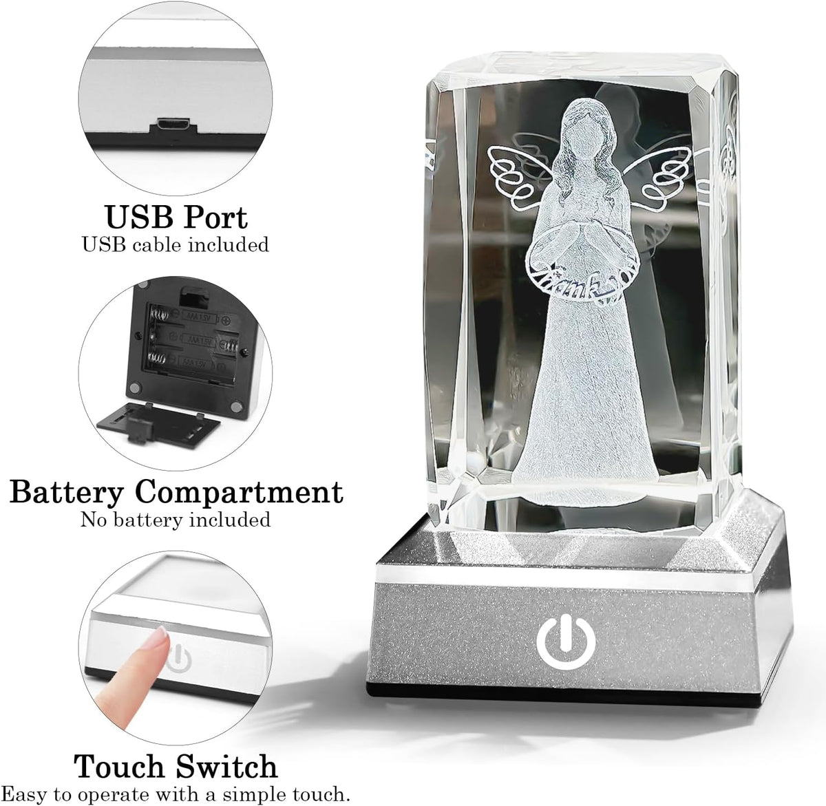 Thank You Gifts for Women - 3D Crystal Angel Figure Thank You Gifts for Teachers Coworkers Boss Nurse Doctor Pastor Employee Appreciation Gifts Wedding Thank You Gift Nightlight with Led Colorful Base