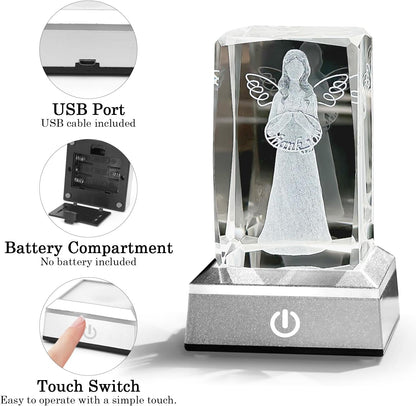 Thank You Gifts for Women - 3D Crystal Angel Figure Thank You Gifts for Teachers Coworkers Boss Nurse Doctor Pastor Employee Appreciation Gifts Wedding Thank You Gift Nightlight with Led Colorful Base