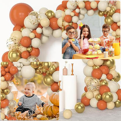 Archloon 156pcs Orange Balloon Garland Arch Kit, Different Sizes 18 12 10 5inch White Pastel Orange Latex Metallic Gold Confetti Fall Thanksgiving Balloons for Baby Shower Birthday Party Decorations