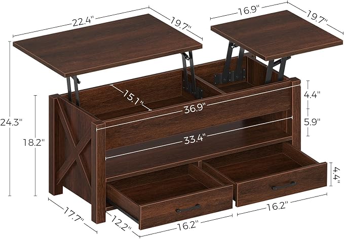 Seventable Coffee Table, 39.3" Lift Top Coffee Table