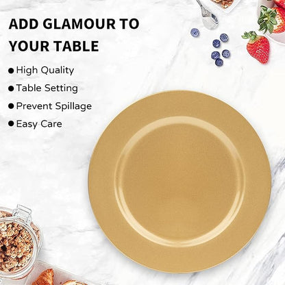 MAONAME Gold Charger Plates Set of 6, 13-Inch Round Plate Chargers for Dinner Plate, Plastic Table Chargers for Wedding Decor, Party