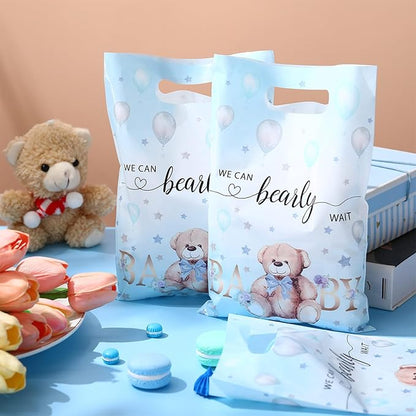 Pasimy 100 Pcs Treat Bags He is Risen Gift Bags Easter Party Goodie Candy Plastic Favor Pouches for Religious Theme Bible School Party Decorations Supplies(Blue,Bear)