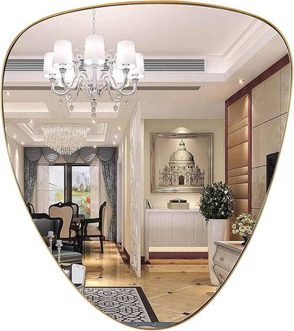 30" Asymmetrical Mirror With Metal Frame, Modern Geometrical Wall Mirror for Living Room, Bathroom, Bedroom (Gold, 27.5"x30")