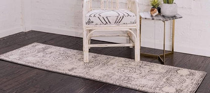Unique Loom Bromley Collection Area Rug - Wells (2' x 8' 8" Runner, Ivory/ Gray)