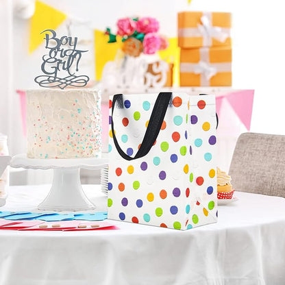 BLEWINDZ 16Pcs Reusable Gift Bags with Tissues - Medium Rainbow Polka Dot Party Favor Bags for Christmas, Birthday, Baby Shower, Grocery Shopping, Wedding (10" x 7.6" x 3.9")