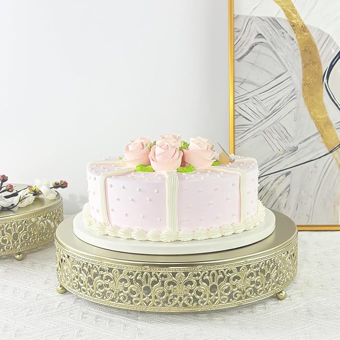 Cake Stand, Metal Round Cupcake Dessert Stand Cake Display Holder Cookies Fruit Serving Tray Decor for Wedding Party Birthday Baby Showers Anniversary (12in, Gold)