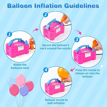 Electric Balloon Pump, Portable Electric Balloon Blower Machine Balloon Air Pump Dual Nozzle 110V 600W Balloon Inflator for Party Decorations