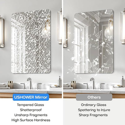 USHOWER Frameless Bathroom Mirror for Over Sink, 22x30 Inch Rectangle Wall Vanity Mirror for Bathroom, Bedroom, Entryway, Polished Edge, Tempered Glass