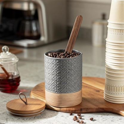 Miamolo Coffee Container Jar with Lid, Ceramic Food Storage Jars for Spice Sugar Cookie, Large Kitchen Canisters for Countertop Coffee Bar Accessories Housewarming Weeding Gift - Gray & 28 fl.oz