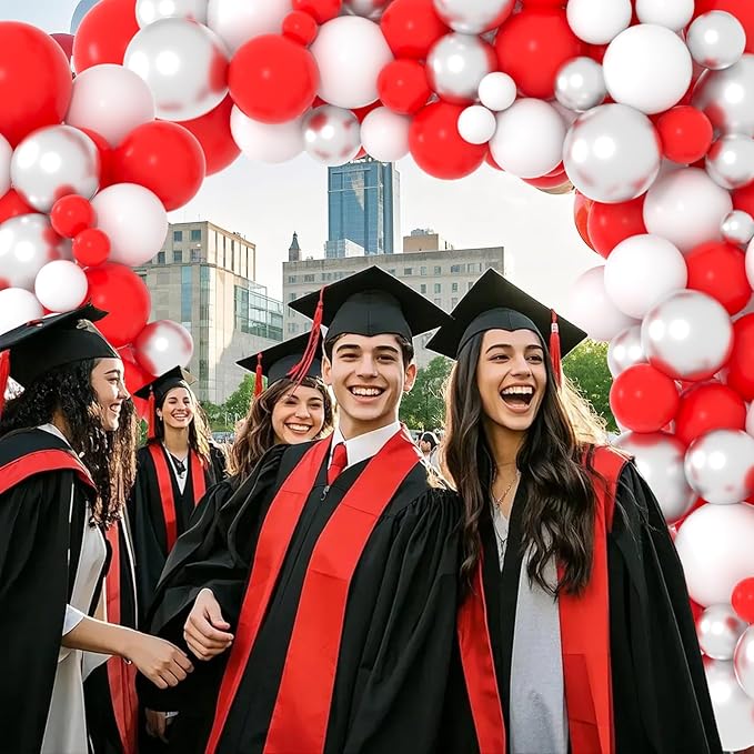Red White Silver Balloon Garland Kit - 122PCS Red White Balloons Red Silver Balloons for Birthday Wedding Anniversary Bridal Shower Bride To Be Graduation Party Decorations