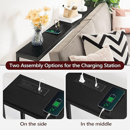MAHANCRIS Console Table with Power Outlet, Industrial Entryway Table with USB