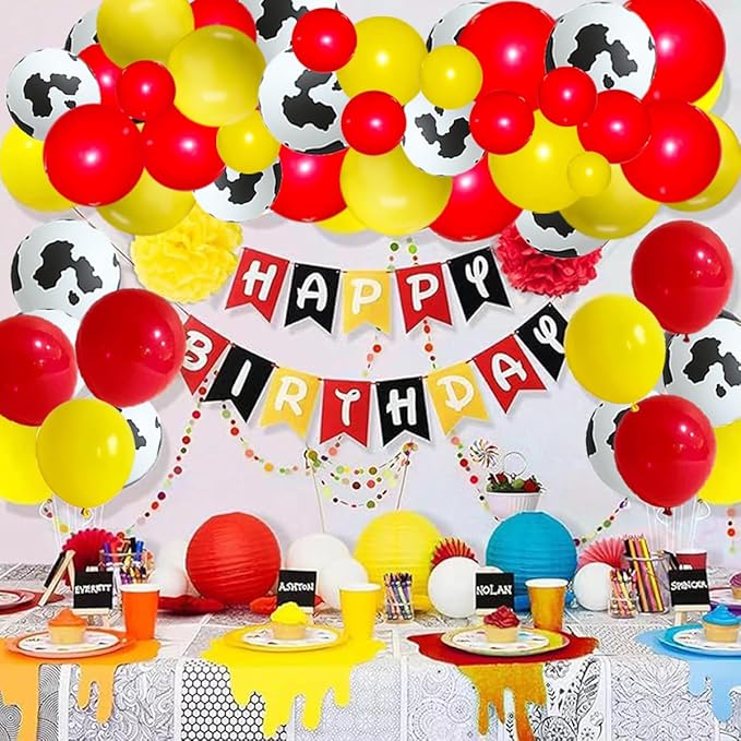 Red Yellow Balloon Garland Arch Kit - Red Yellow Balloons Cow Print Balloon Arch for Farm Animals Cowboy girl Birthday Baby Shower Wedding Christmas Party Decorations
