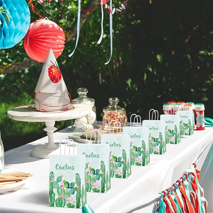 gisgfim 12 Pieces Cactus Party Favor Bags Cactus Theme Birthday Goodie Treat Paper Bags Boho Floral Party Supplies Decorations for Baby Shower Birthday Gifts