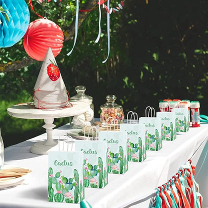 gisgfim 12 Pieces Cactus Party Favor Bags Cactus Theme Birthday Goodie Treat Paper Bags Boho Floral Party Supplies Decorations for Baby Shower Birthday Gifts