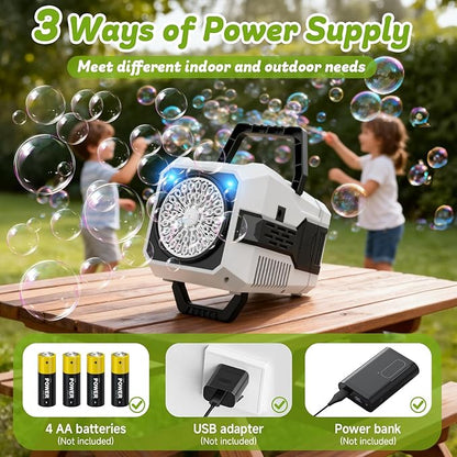 Bubble Machine for Children, Powered by USB Adapter or Battery, Suitable for Indoor & Outdoor Birthday Parties, Weddings & Outdoor Activities (2-Pack)