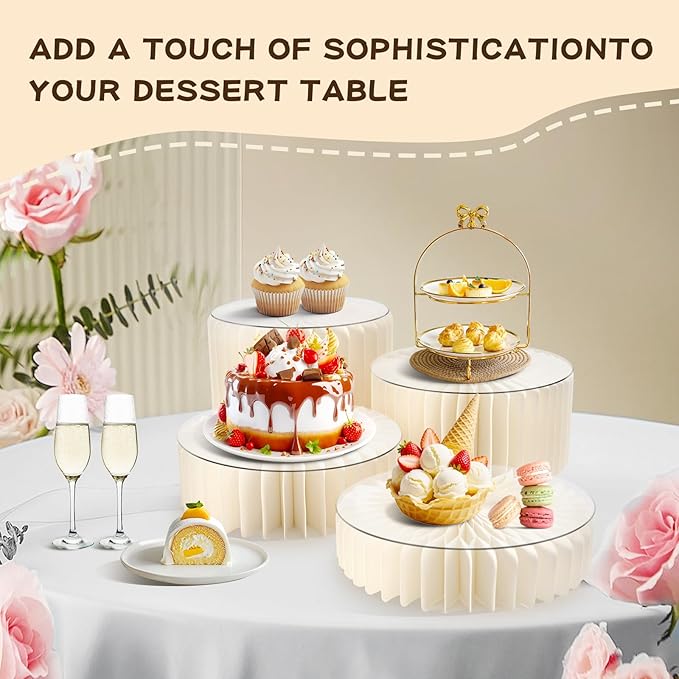 4 Pack Buffet Risers Foldable Food Display Risers Food Risers for Buffet Table Tall Cake Stands Cylinder Stands for Party Pedestal Cake Stand Dessert Table Display Set Cupcake Stands Cupcake Display