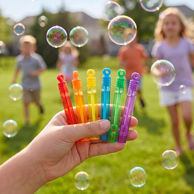 Lunmon 120 Pcs Rainbow Mini Bubble Wands Bulk Neon Bubble Party Favors Toys Gift for Kids Toddler, Summer Beach Pool Birthday Party Supplies, Goodie Bag Stuffer Fillers, Outdoor Event Classroom Prizes