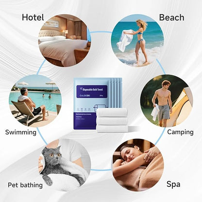 Disposable Bath Towels for Travel, Baby-Safe Disposable Towels Zero Fluorescent Brighteners Travel Essential, Large 55.1 x 27.5 Inches, for Hiking Camping Sports Swimming and Traveling