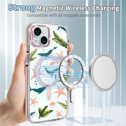 Case for iPhone 14 Plus/15 Plus,[Compatible with MagSafe],Sealife Whale Ocean Wildlife Clear Phone Case Design，for Women Girls Magnetic Clear Cover - Slim, Sleek, & Shockproof Protection