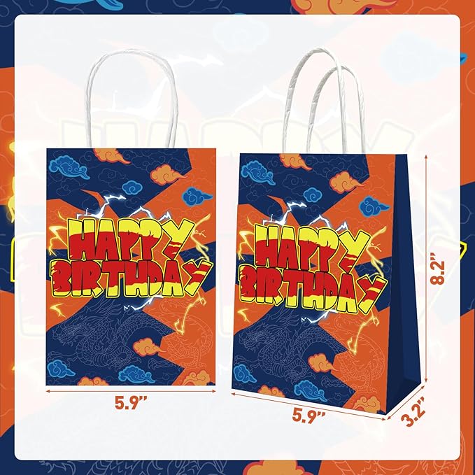 12 Pcs Anime Yellow Paper Bags Party Favors Bags With Handle Cartoons Yellow Birthday Party Decorations,Double Sided Printed ,Kraft Candy Treat Goodie Bag For Birthday Baby Shower Decorations Supplies