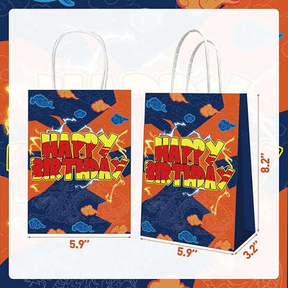 12 Pcs Anime Yellow Paper Bags Party Favors Bags With Handle Cartoons Yellow Birthday Party Decorations,Double Sided Printed ,Kraft Candy Treat Goodie Bag For Birthday Baby Shower Decorations Supplies