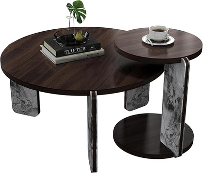 GDFStudio Round Nesting Coffee Table Set of 2, Modern Wooden Accent Side Table