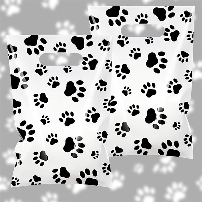 Hxezoc 50 Pieces Dog Paw Gift Bags Plastic Dog Paw Bags Practical Party Bags Pet Party Favors for Animal Theme Birthday Party Decoration Supplies