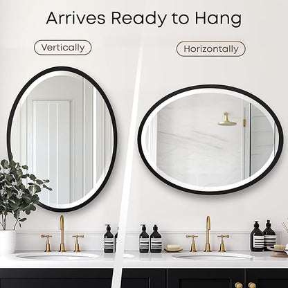 OVALCREST - Oval Wooden Beveled Wall Mirror for Home Decor, Bathroom, Vanity, Bedroom, Living Room, Hallway - London Style (Matte Black) 41.1 x 31.1