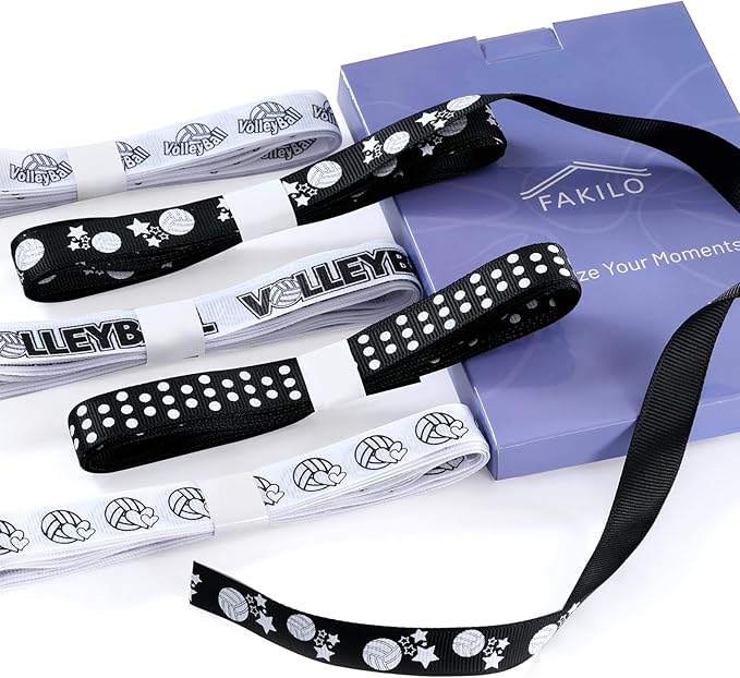 Volleyball Ribbons 5 Rolls 20 Yards, 5/8" Black White Grosgrain Cute Sports Volleyball Ribbons for Gift Wrapping Making Hair Bows Sports Theme Party Decor