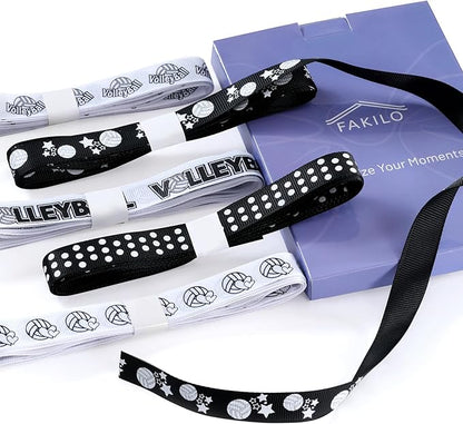 Volleyball Ribbons 5 Rolls 20 Yards, 5/8" Black White Grosgrain Cute Sports Volleyball Ribbons for Gift Wrapping Making Hair Bows Sports Theme Party Decor